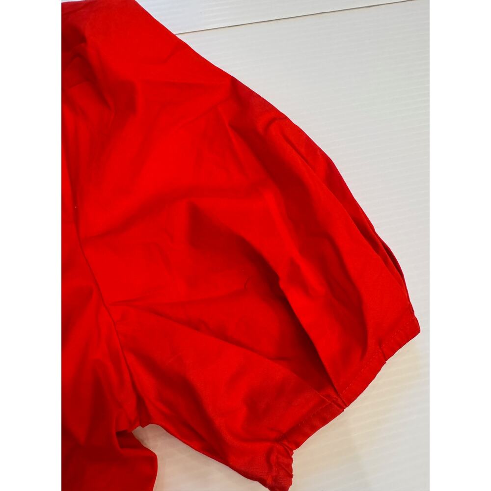 Bardot The Amie Red Ruched Mini Dress Puff Sleeve Ruffle Hem NWT L 10 Cotton - Picture 6 of 16